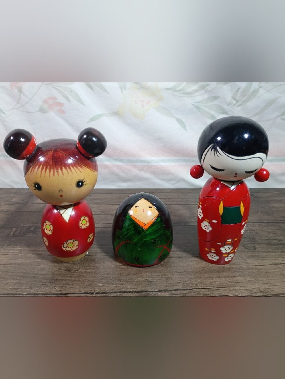 Japanese Kokeshi Wooden Dolls Lot Of 3 (Made in Japan)